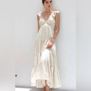 ♥️ Hello Cotton V- Neck Ruffle Strap Maxi Dress in White ♥️